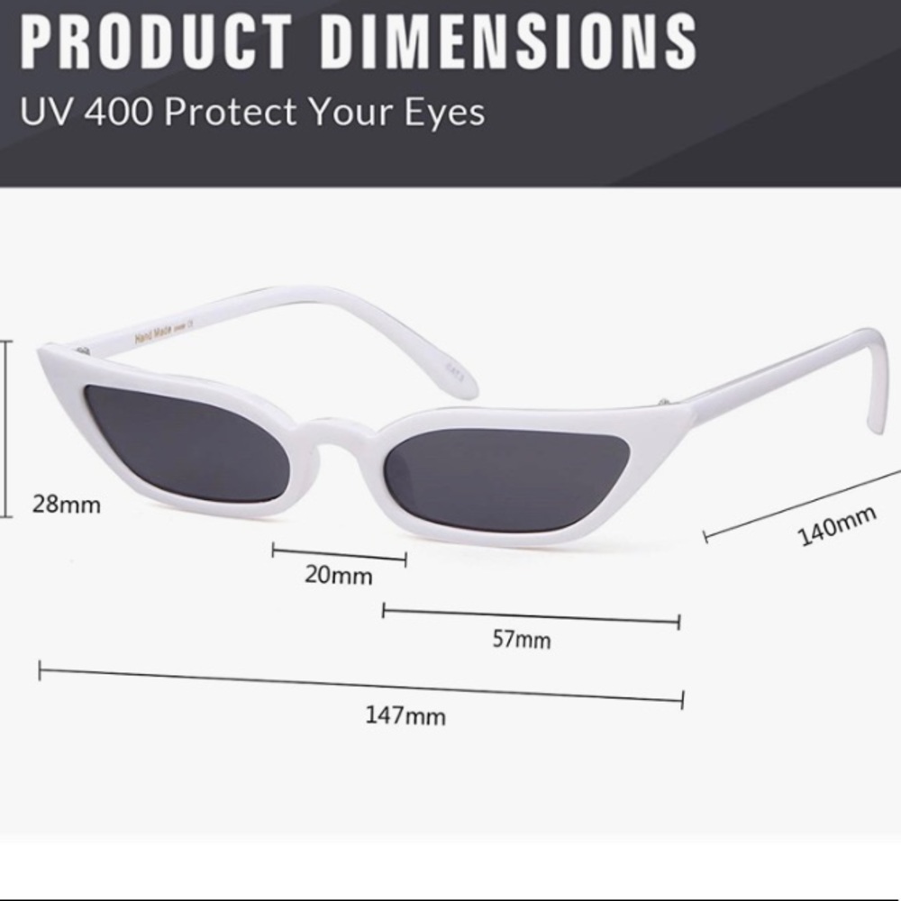 🤍WHITE🤍DK cat eye 90’s trendy sunglasses retro cat eye slim - Picture 3 of 5